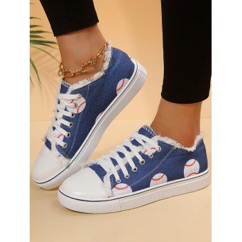 

American Flag Sunflower Print Frayed Hem Lace Up Canvas Shoes, Blue