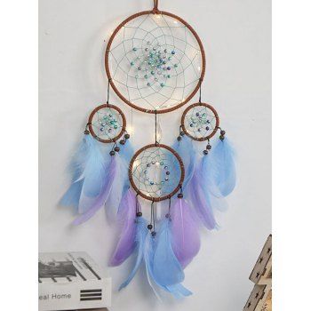 

Faux Leather Light String Artificial Pearl Round Shape Hanging Dreamcatcher, Multicolor