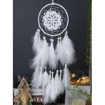 

Flower Round Shape Faux Feather Beads Hanging Dreamcatcher, White