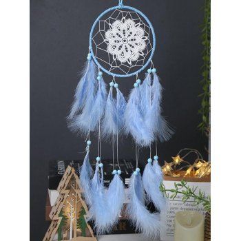 

Flower Round Shape Faux Feather Beads Hanging Dreamcatcher, Light blue