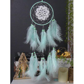 

Flower Round Shape Faux Feather Beads Hanging Dreamcatcher, Light green