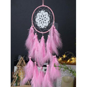 

Flower Round Shape Faux Feather Beads Hanging Dreamcatcher, Light pink