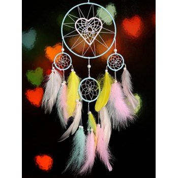 

Hollow Out Heart Flower Colored Faux Feather Dream Catcher Home Decor, Multicolor