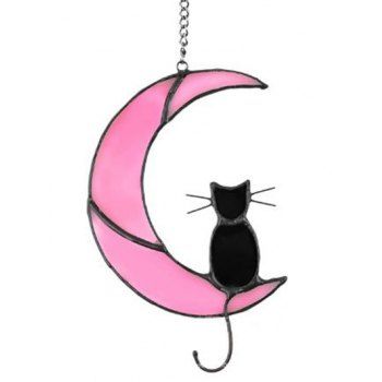 

Cute Moon Cat Print Acrylic Home Decor, Light pink