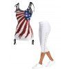 Ensemble de Legging Capri à Lacets et Débardeur Ruché Patriotique à Imprimé Etoile à Epaule Nouée - multicolor S