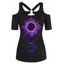 T-shirt Découpé Anneau O à Imprimé Soleil et Lune à Epaule Dénudée à Manches Courtes - Noir L