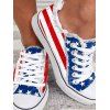 American Flag Elements Frayed Hem Lace Up Patriotic Canvas Shoes - Bleu Foncé Toile de Jean EU 35