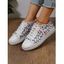 Frayed Hem Printed Lace Up Casual Flat Canvas Shoes - Blanc EU 40