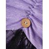Colorblock Flower Print Dress Lace Panel Empire Waist Belted Mock Button A Line Mini Dress - LIGHT PURPLE M