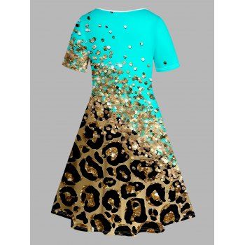 Plus Size & Curve Dress Leopard Print Colorblock V Neck Tied A Line Midi Dress