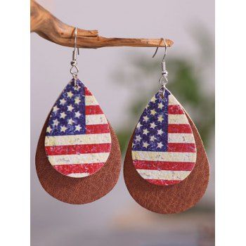 

American Flag Layered PU Hook Patriotic Drop Earrings, Multicolor