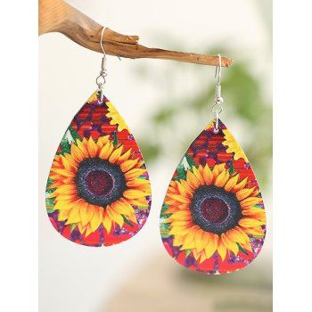 

Sunflower Print Waterdrop Shape PU Hook Drop Earrings, Multicolor