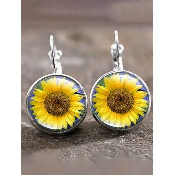 

Sunflower Pattern Round Shape Alloy Earrings, Silver