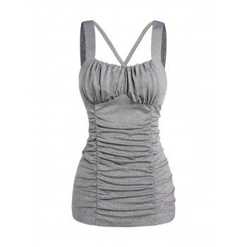 

Ruched Bust Crisscross Heathered Casual Tank Top, Light gray