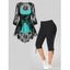 Plus Size Flare Skirted Cami Top See Thru Flower Lace Blouse And Lace Up Cropped Leggings Outfit - multicolor L