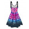 Plus Size Dress Tie Dye Swirl Print V Neck O-ring Strap High Waisted A Line Midi Dress - multicolor A 5X