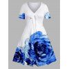 Robe Mi-Longue Ligne A à Imprimé Fleur de Grande Taille à Taille Empire - Bleu 4X