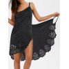 Robe Cache-maillot de Plage Enveloppée Festonnée Découpée en Couleur Unie à Bretelle Fine - Noir L