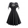 Robe Mi-Longue Ligne A Vintage Découpée Panneau en Dentelle en Couleur Unie - Noir M