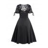 Robe Mi-Longue Ligne A Vintage Découpée Panneau en Dentelle en Couleur Unie - Noir XL