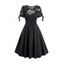 Robe Mi-Longue Ligne A Vintage Découpée Panneau en Dentelle en Couleur Unie - Noir XL