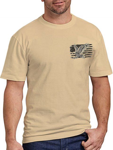 T-shirt Décontracté à Imprimé Drapeau Américain Aigle à Manches Courtes à Col Rond