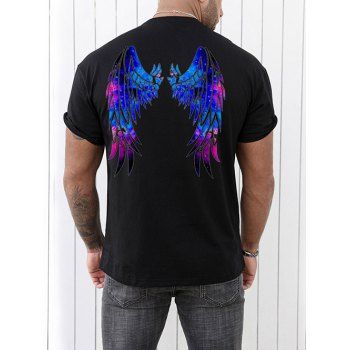 

Galaxy Wings Pattern T Shirt Round Neck Short Sleeve Casual Tee, Black