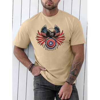 

Patriotic T Shirt Eagle Wings Shield Star Striped Print Round Neck Short Sleeve Tee, Light coffee