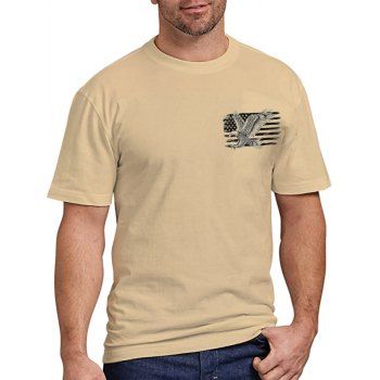 

American Flag Eagle Print Patriotic T-shirt Short Sleeve Round Neck Casual Tee, Light coffee