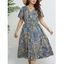 Plus Size Dress Allover Paisley Flower Printed Surplice High Waisted Plunge Neck A Line Midi Dress - BLUE 1XL