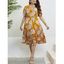 Plus Size Dress Flower Print V Neck High Waisted A Line Midi Vacation Dress - DEEP YELLOW 3XL