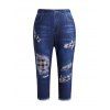Legging Capri à Imprimé 3D Jean à Carreaux à Taille Elastique de Grande Taille - Bleu profond L