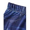 Legging Capri à Imprimé 3D Jean à Carreaux à Taille Elastique de Grande Taille - Bleu profond L