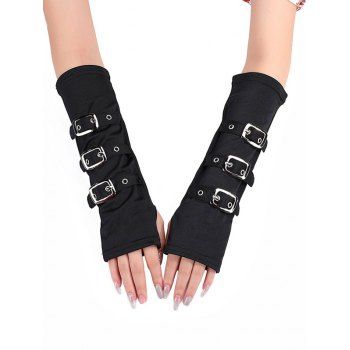 

Solid Color Buckle Strap Gothic Gloves With Thumb Hole, Black