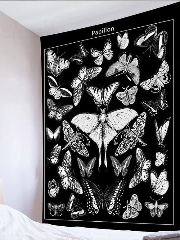 Tapisserie Murale à Imprimé Papillons Décor Maison - Noir 150 CM X 130 CM