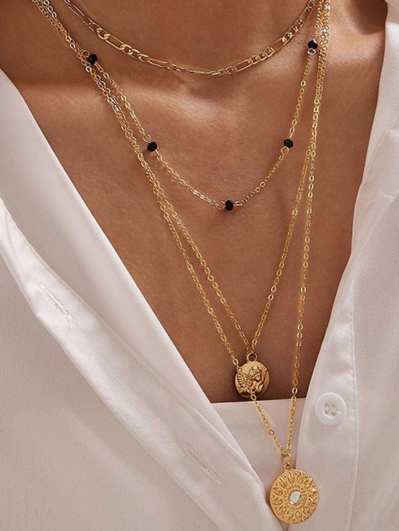 Collier Géométrique Superposé Perlé - d'or 1PC