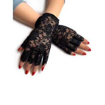 

Gothic See Thru Flower Wrist Lace Gloves, Black