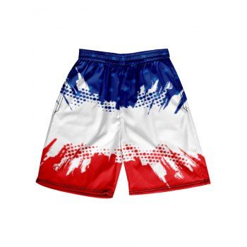 

Colorblock Shorts Star Striped Print Elastic Waist Patriotic Beach Shorts, Multicolor