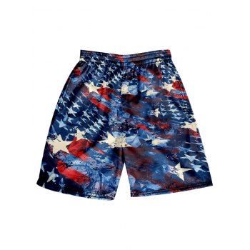 

Star And Stripe Print Patriotic Elastic Waist Casual Beach Shorts, Multicolor