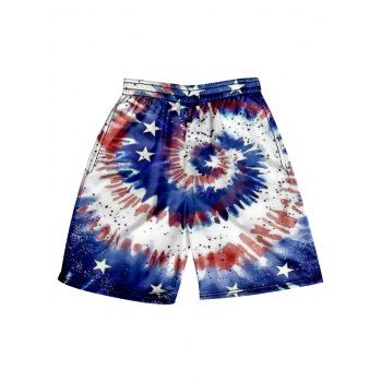 

Tie Dye Swirl Star Print Shorts Elastic Waist Patriotic Beach Shorts, Multicolor