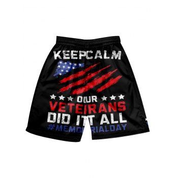 

Star And Stripe Slogan Print Shorts Elastic Waist Casual Patriotic Shorts, Black