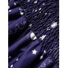 Robe à Imprimé Etoile Lune et Soleil Partout à Epaule Dénudée à Volants à Manches Bouffantes - Bleu profond 2XL