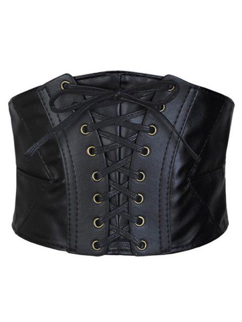 Ceinture Large en Couleur Unie à Lacets en PU
