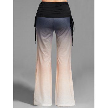 Ombre Print Wide Leg Pants Cinched Foldover Elastic Waist Long Relaxed Pants