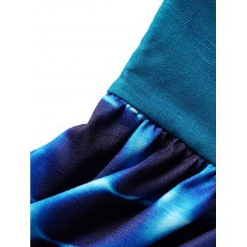 Tie Dye Print Mini Dress Guipure Crisscross Adjustable Strap Flounce High Waist Cami Dress