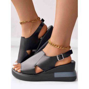 

Buckle Strap Wedge Heel Open Toe Outdoor Sandals, Black