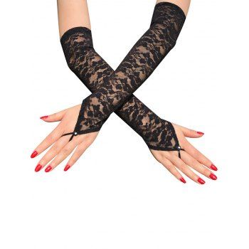 

See Thru Lace Rhinestone Gloves, Black