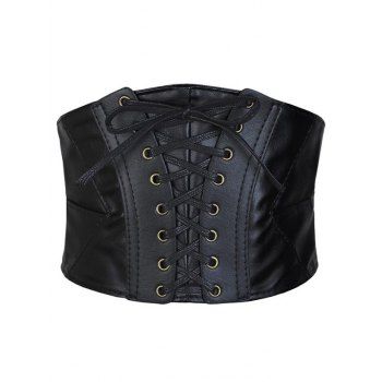 

Plain Color Lace Up Wide Waist PU Belt, Multicolor a