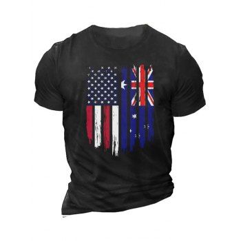 

Star Striped Flag Print T Shirt Round Neck Short Sleeve Patriotic Tee, Black