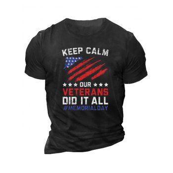 

Star And Stripe Slogan Print Graphic T-shirt Short Sleeve Round Neck Patriotic Tee, Black